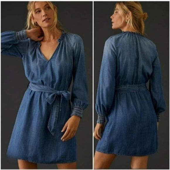 cloth & stone Dresses & Skirts - Cloth & Stone Anthropologie Long-Sleeve V-Neck Ruffled Tunic Dress